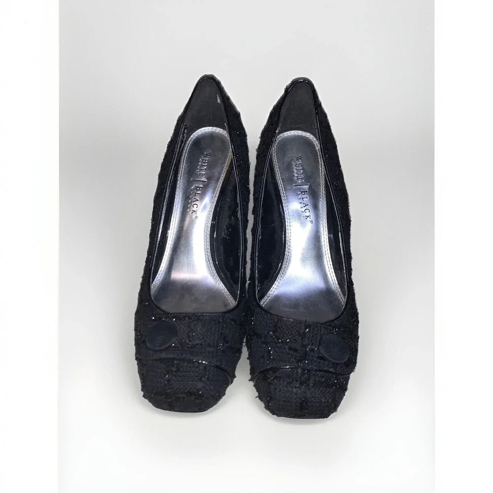 White House Black Market Edison Pumps Womens 8.5 Black Tweed Metallic Heels Glam